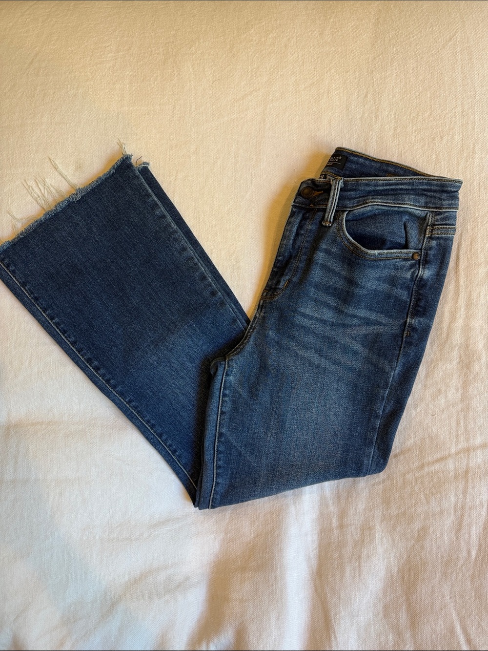 Judy Blue Dark Blue Boot Cut Jeans with Frayed Hem